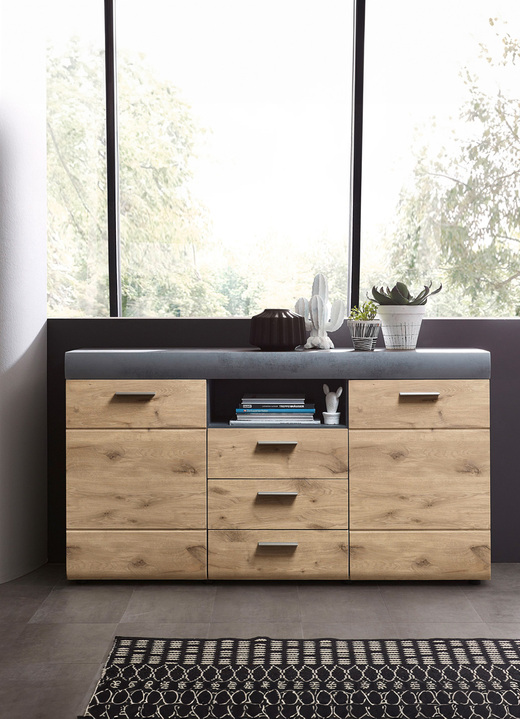 Sideboards & Kommoden - Sideboard mit Schubladen und Türen mit Softclose und Selbsteinzug, in Farbe EICHE-GRAPHIT
