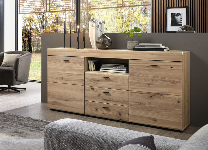 Sideboards & Kommoden - Sideboard mit schwarzen Aluminium-Griffen, in Farbe EICHE-ESCHE