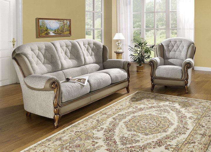 Polstermöbel - Polstermöbel mit edlen Holzchatosen, in Farbe TAUPE, in Ausführung Sessel Ansicht 1