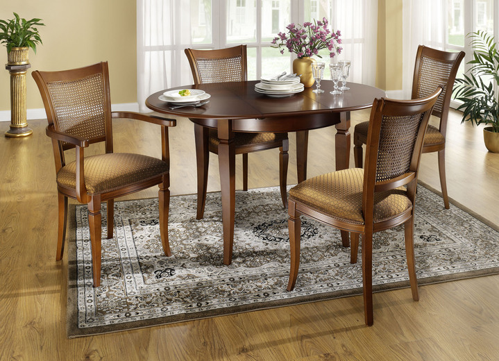 Essgruppen - Elegante Esszimmermöbel mit Schnitzereien an den Beinen, in Farbe NUSSBAUM-BRAUN, in Ausführung Armlehnenstuhl Ansicht 1