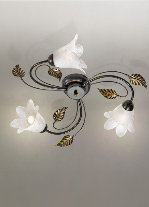 Lampen & Leuchten - Deckenleuchte aus Metall mit dekorativem Blattwerk, in Farbe BRAUN SCHWARZ-GOLD