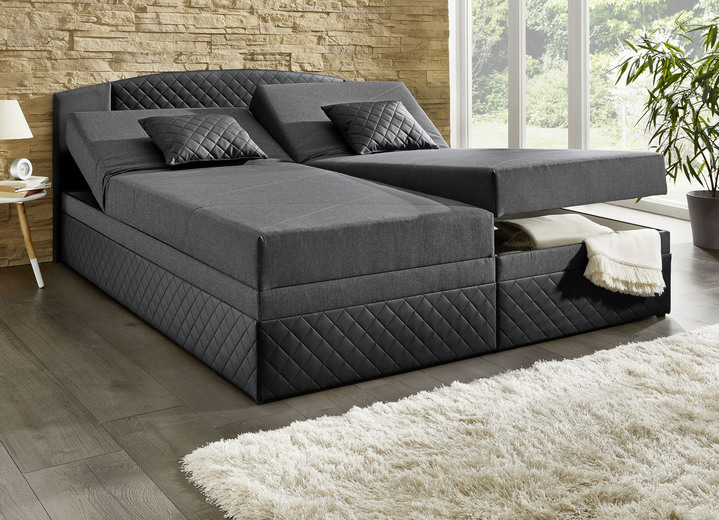 Betten - Boxspringbett mit Kopfteilverstellung und 2 Dekokissen, in Farbe SCHWARZ-ANTHRAZIT Ansicht 1