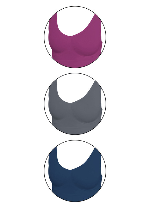Shapewear - Nahtloser Komfort-BH 3er-Set, in Größe 3XL (52/54) bis XXL (48/50), in Farbe BEERE-GRAU-MARINE Ansicht 1