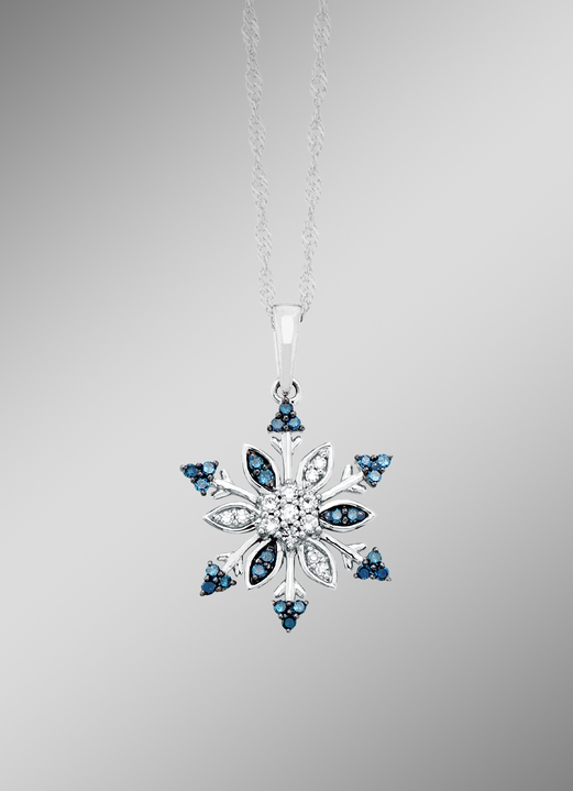 mit Diamanten - Anhänger Schneeflocke mit weißen und blauen Diamanten, in Farbe  Ansicht 1