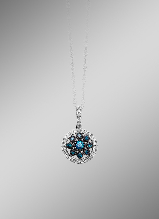 - Schöner Anhänger mit blauen Brillanten und weißen Diamanten, in Farbe  Ansicht 1