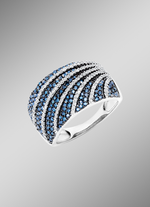 mit Diamanten - Damenring mit weißen und blauen Diamanten, in Größe 170 bis 190, in Farbe  Ansicht 1