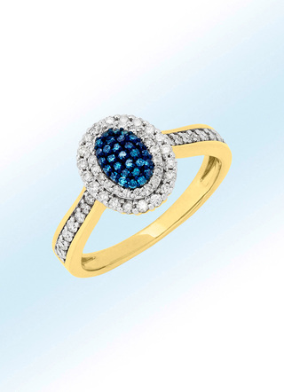 Damenring mit weißen Brillanten und blauen Diamanten