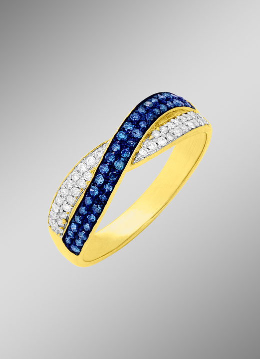 mit Diamanten - Damenring mit weißen und blauen Diamanten, in Größe 160 bis 220, in Farbe  Ansicht 1
