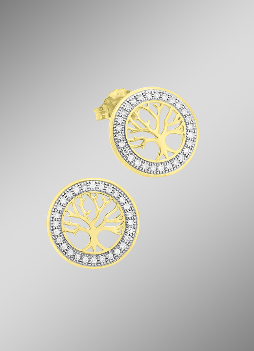 mit Diamanten - Moderne Lebensbaum Ohrstecker, in Farbe  Ansicht 1