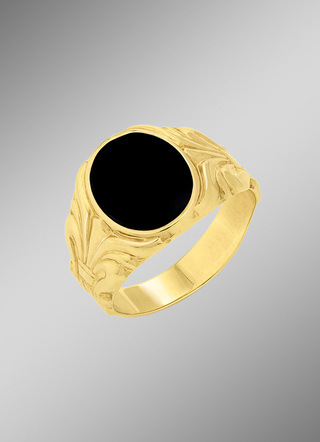 Seitlich verzierter Herrenring mit ech Onyx