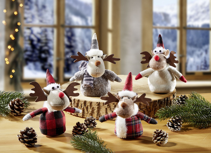 Weihnachtliche Dekorationen - Rentiere aus Filz im 4er-Set, in Farbe BUNT