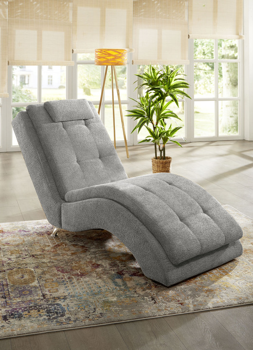 - Relaxliege mit Kopfkissen und Knopfsteppung, in Farbe GRAU
