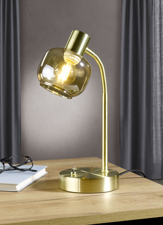 Lampen & Leuchten - Stilvolle Tischleuchte mit getöntem Glas, in Farbe MESSING