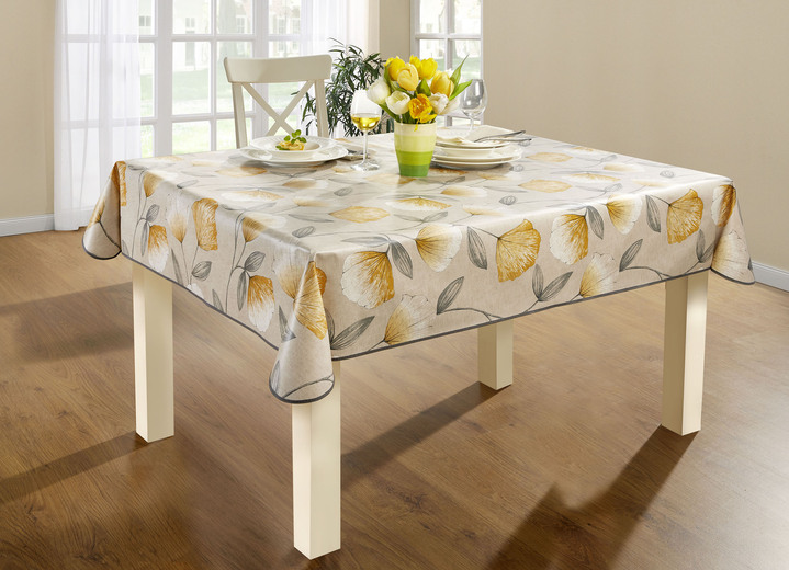 Tischdecken - Wachstuch-Tischdecke mit Ginkgo-Motiven, in Größe 108 (Tischdecke, 80/ 80 cm) bis 190 (Tischdecke oval, 140/190 cm), in Farbe TERRA Ansicht 1