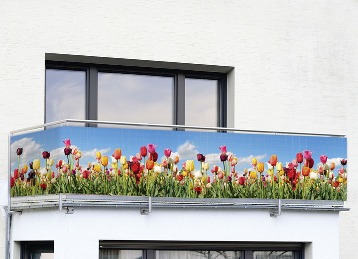 Sichtschutz & Sonnenschutz - Balkon-Bespannung mit eingearbeiteten Metall-Ösen, in Farbe BUNT, in Ausführung Balkon-Bespannung Tulpenwiese Ansicht 1