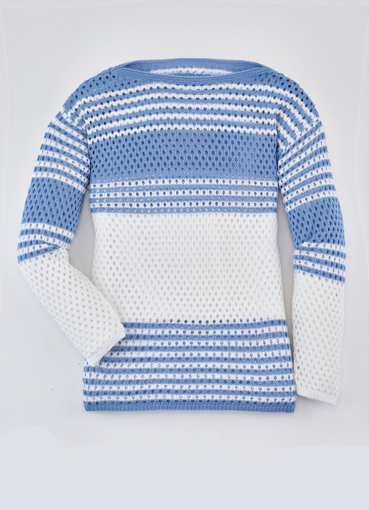 Pullover - Pullover mit Ajourmuster, in Größe 040 bis 052, in Farbe ECRU-JEANSBLAU Ansicht 1
