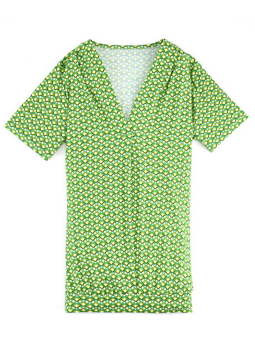 Shirts - Shirt mit rückwärtiger Smokverarbeitung in 2 Farben, in Größe 036 bis 052, in Farbe GRÜN-GELB-BUNT