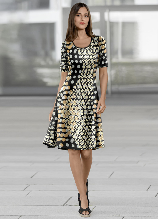 Freizeitkleider - Kleid in schwingender Schlupfform, in Größe 036 bis 052, in Farbe SCHWARZ-BUNT