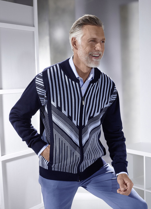 Hemden, Pullover & Shirts - Jacke mit durchgehendem Reißverschluss, in Größe 046 bis 062, in Farbe MARINE Ansicht 1