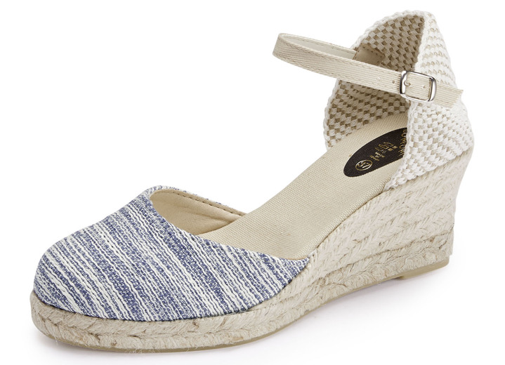 Sandaletten & Pantoletten - Sandalette aus Textilmaterial, in Größe 036 bis 042, in Farbe ECRU-BLAU Ansicht 1