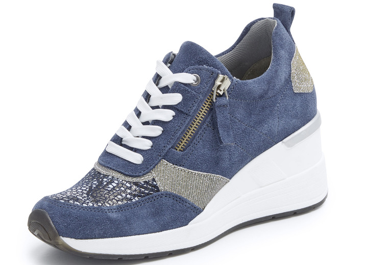 Komfortschuhe - ELENA EDEN Schnürschuh mit glänzend bedrucktem Elastikmaterial, in Größe 036 bis 042, in Farbe BLAU Ansicht 1
