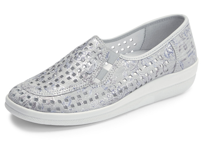 Komfortschuhe - ELENA EDEN, sommerliche Damen-Slipper, Weite G, mit herausnehmbarem Fußbett, in Größe 036 bis 042, in Farbe SILBERGRAU Ansicht 1