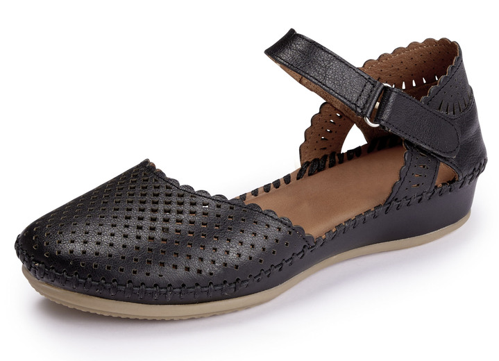 Komfortschuhe - ELENA EDEN, sommerliche Damen-Sandalen, Weite G, aus Leder, in Größe 036 bis 042, in Farbe SCHWARZ Ansicht 1