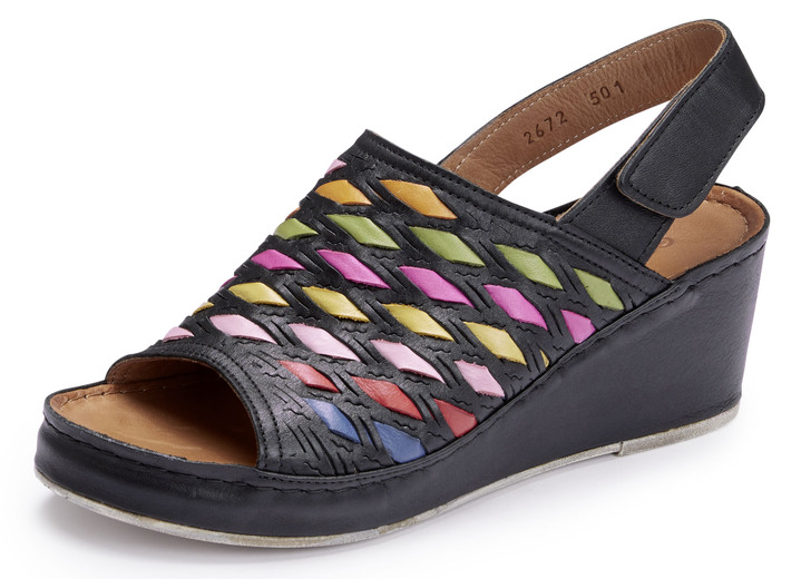 Komfortschuhe - Gemini Sandalette mit raffinierten, bunten Flechtdurchzügen, in Größe 036 bis 042, in Farbe SCHWARZ Ansicht 1