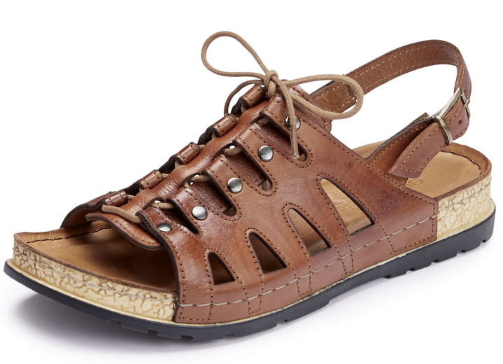 Komfortschuhe - Gemini Sandale mit elastischer Zierschnürung, in Größe 036 bis 042, in Farbe COGNAC Ansicht 1