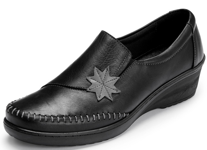 Komfortschuhe - Gemini Slipper mit Leder-Applikation, in Größe 036 bis 042, in Farbe SCHWARZ Ansicht 1