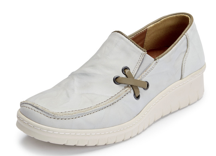 Komfortschuhe - ELENA EDEN Slipper mit Knitterstruktur, in Größe 036 bis 043, in Farbe EISGRAU Ansicht 1