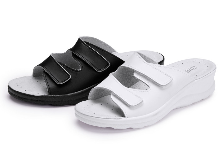 Komfortschuhe - Zweierpack klassische Damen-Pantoletten, Weite H, mit Klettverschluss, in Größe 036 bis 041, in Farbe 1X WEISS, 1X SCHWARZ Ansicht 1