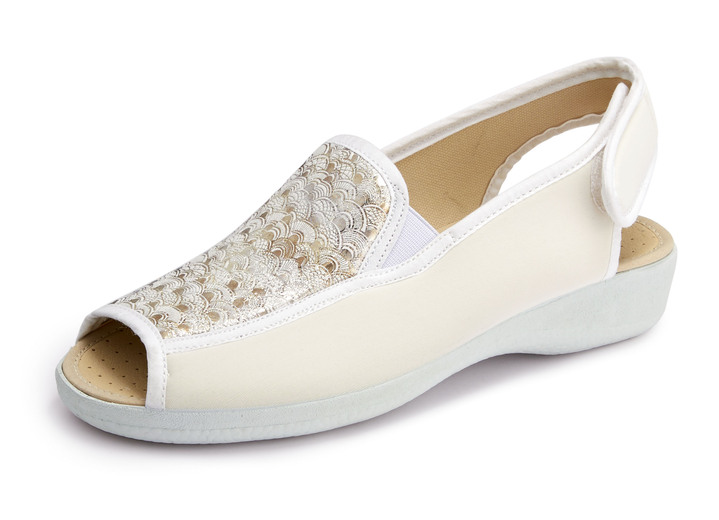 Komfortschuhe - Sandale aus elastischem Textilmaterial, in Größe 035 bis 042, in Farbe CREMEWEISS-GOLD Ansicht 1