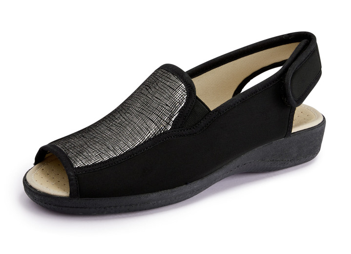 Komfortschuhe - Sandale aus elastischem Textilmaterial, in Größe 035 bis 042, in Farbe SCHWARZ-ALTSILBER Ansicht 1