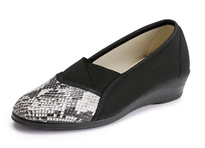 Komfortschuhe - Slipper aus elastischem Textilmaterial, in Größe 036 bis 042, in Farbe SCHWARZ-GRAU Ansicht 1