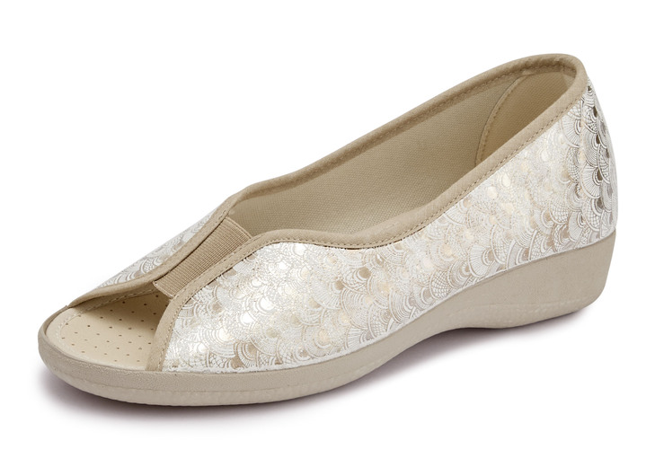 Komfortschuhe - Slipper in Goldbeige aus Textilmaterial, in Größe 035 bis 042, in Farbe GOLDBEIGE Ansicht 1