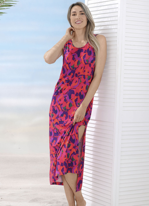 Strandmode - Laurina Kleid mit farbbrillantem Druckdessin, ärmellos, in Größe 036 bis 054, in Farbe ROT-BUNT