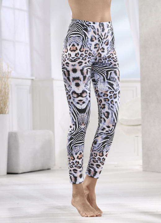 - Leggings mit Raubtierdessin, in Größe XL (48/50) bis XXL (52/54), in Farbe SCHWARZ-FLIEDER-APRICOT Ansicht 1