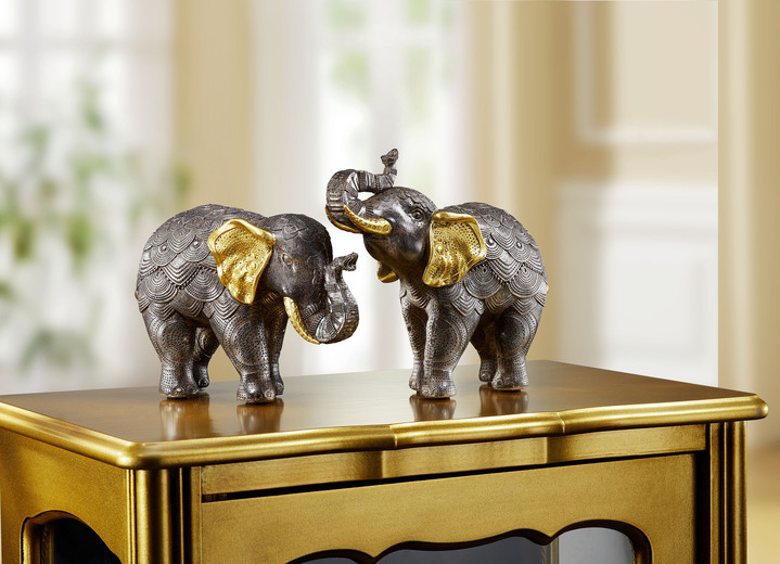 Wohnaccessoires - Elefanten, 2er-Set, in Farbe GRAU-GOLD