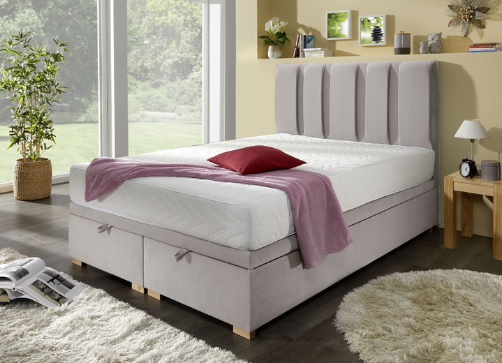 - Herrlich gemütliches Boxspringbett mit Bettkasten, in Farbe CREME
