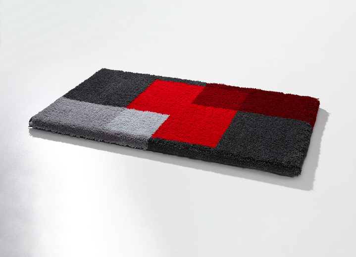 Badgarnituren - Badgarnitur von Grund mit rutschhemmender Rückseite, in Größe 100 (Vorleger halbrund, 50/ 80 cm) bis 112 (WC-Deckelbezug, 47/ 50 cm), in Farbe ROT-GRAU Ansicht 1