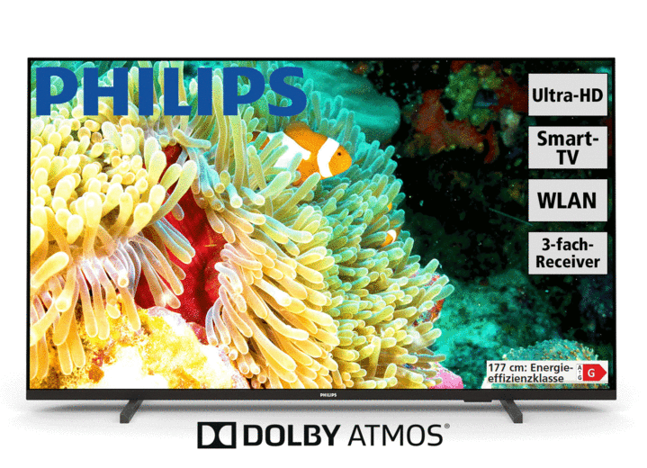 Fernseher - Philips 4K-Ultra-HD Smart-LED-Fernseher, in Farbe SCHWARZ Ansicht 1
