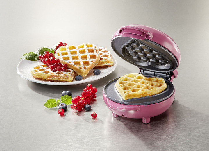 Backen - Mini-Waffeleisen mit Antihaftbeschichtung, in Farbe ROT, in Ausführung Herz-Form