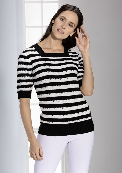 Pullover - Pulli in Ringeldessin, in Größe 036 bis 052, in Farbe MARINE-WEISS Ansicht 1