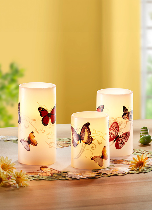 Frühling/Sommer - LED-Echtwachskerze, 3er-Set, in Farbe CREME Ansicht 1