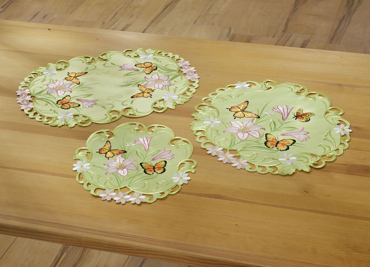 Tischdecken - Frühlingshafte Tisch- und Raumdekoration, in Größe 101 (Deckchen oval, 35/ 50 cm) bis 404 (Kissenbezug, 40/ 40 cm), in Farbe GRÜN-BUNT Ansicht 1