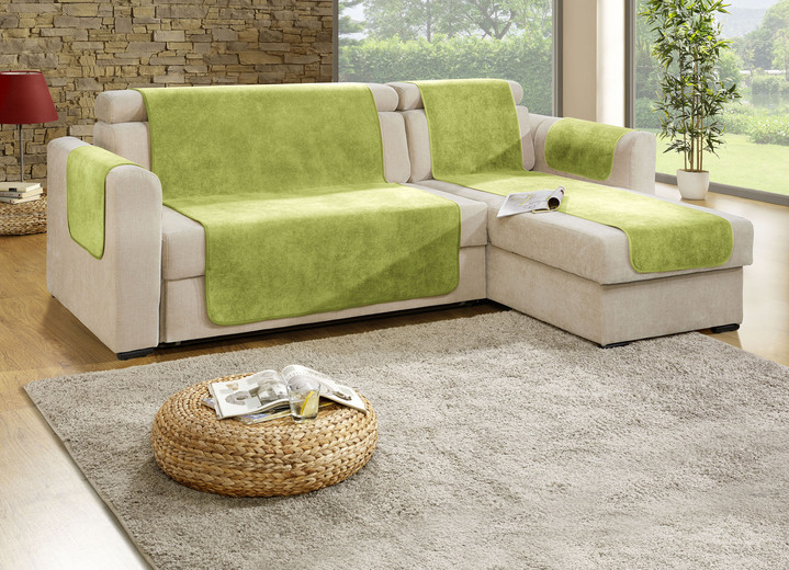 Sessel- & Sofaüberwürfe - Sessel- und Sofaschoner mit Fleckschutz und Anti-Rutsch-Beschichtung, in Größe 101 (Sesselschoner, 50x150 cm) bis 865 (2 Armlehnenschoner, 50x 70 cm), in Farbe GRÜN Ansicht 1