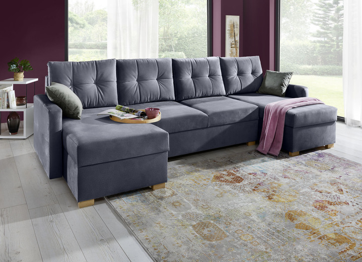 Funktions-Polstermöbel - Gemütliche Wohnlandschaft mit Bettfunktion und 3 Bettkästen, in Farbe ANTHRAZIT Ansicht 1