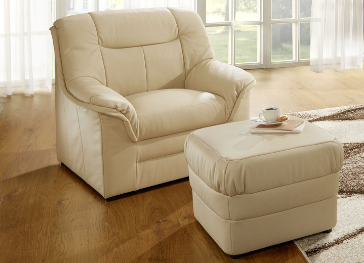 Polstermöbel - Polstermöbel mit Bezug aus echtem Leder, in Farbe CREME, in Ausführung Hocker Ansicht 1