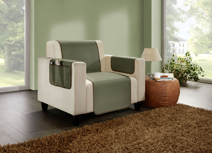 Sessel- & Sofaüberwürfe - Kombistarke Wohnaccessoires mit Anti-Rutsch-Beschichtung, in Größe 100 (Sesselschoner, 50x140 cm) bis 865 (2 Armlehnenschoner, 2x 38x 55 cm), in Farbe GRÜN Ansicht 1